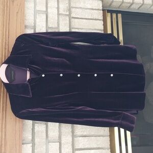 Express Vintage Y2K Purple Velvet Rayon Silk Top Blouse Sz XS Button-up Collared